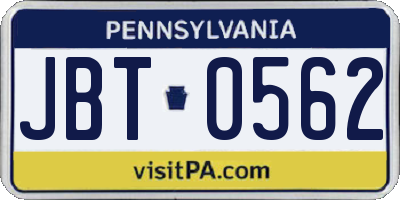 PA license plate JBT0562