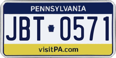 PA license plate JBT0571