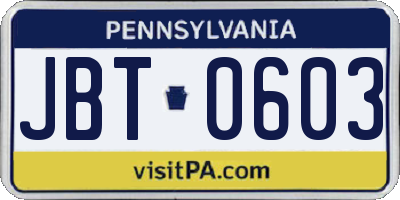 PA license plate JBT0603