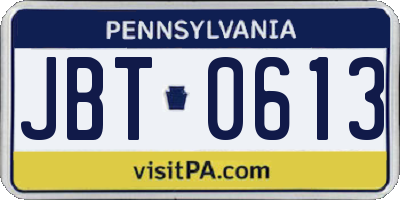 PA license plate JBT0613
