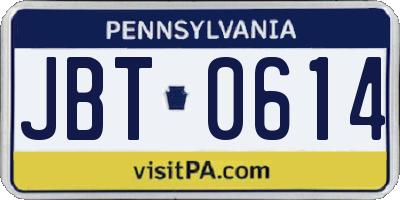 PA license plate JBT0614