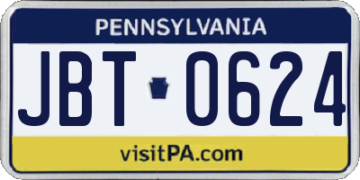 PA license plate JBT0624