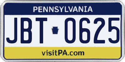 PA license plate JBT0625