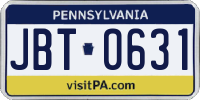 PA license plate JBT0631