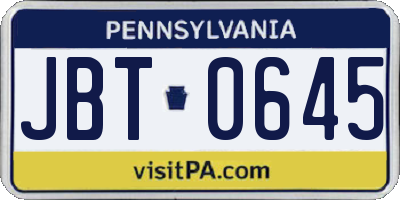 PA license plate JBT0645