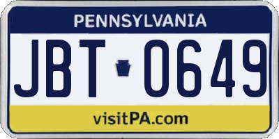 PA license plate JBT0649