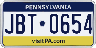 PA license plate JBT0654