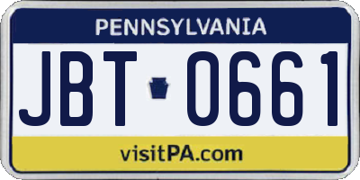 PA license plate JBT0661