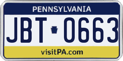 PA license plate JBT0663