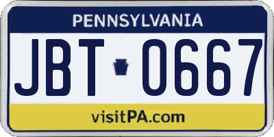 PA license plate JBT0667