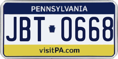 PA license plate JBT0668