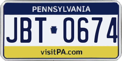 PA license plate JBT0674