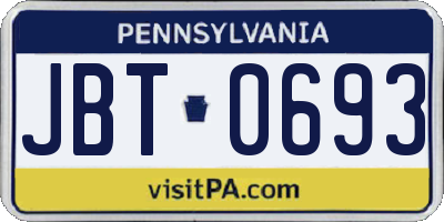 PA license plate JBT0693