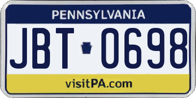PA license plate JBT0698