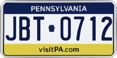 PA license plate JBT0712