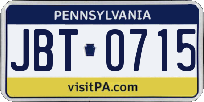 PA license plate JBT0715