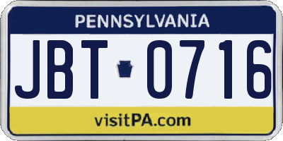 PA license plate JBT0716
