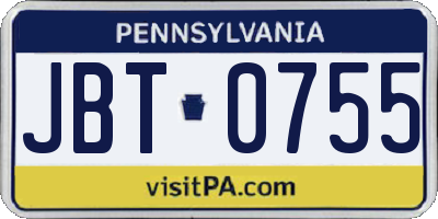 PA license plate JBT0755