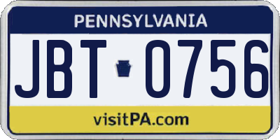 PA license plate JBT0756