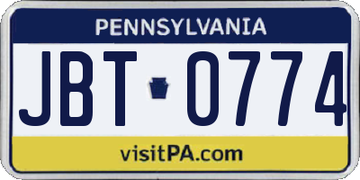 PA license plate JBT0774