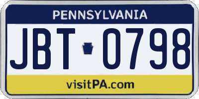 PA license plate JBT0798