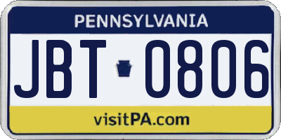PA license plate JBT0806