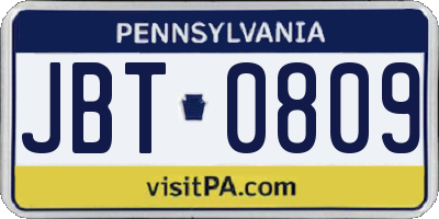 PA license plate JBT0809