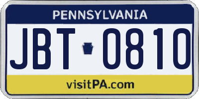 PA license plate JBT0810