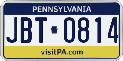 PA license plate JBT0814