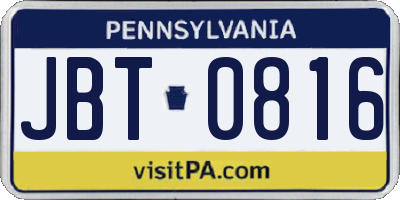 PA license plate JBT0816
