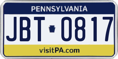 PA license plate JBT0817