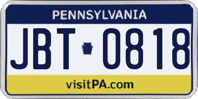 PA license plate JBT0818