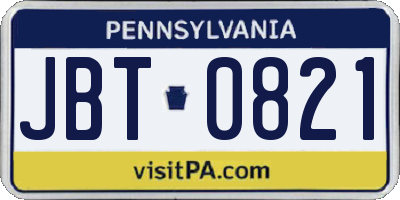 PA license plate JBT0821