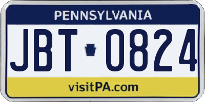PA license plate JBT0824