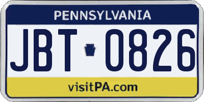 PA license plate JBT0826