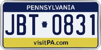 PA license plate JBT0831