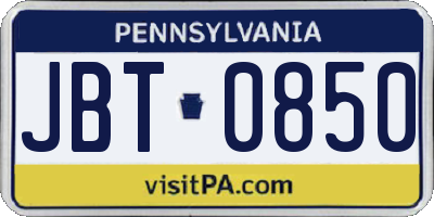 PA license plate JBT0850