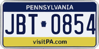 PA license plate JBT0854