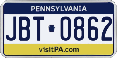 PA license plate JBT0862