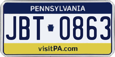 PA license plate JBT0863