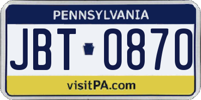 PA license plate JBT0870