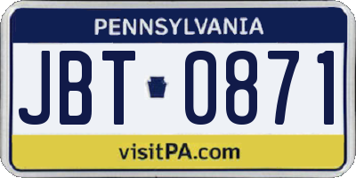 PA license plate JBT0871