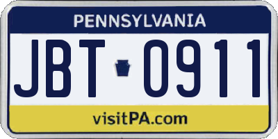 PA license plate JBT0911