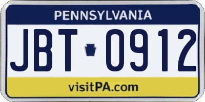 PA license plate JBT0912