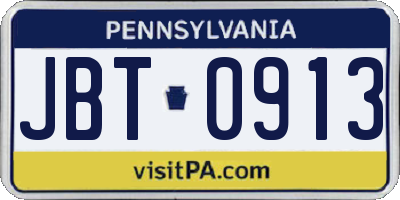 PA license plate JBT0913