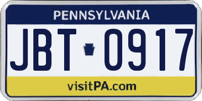 PA license plate JBT0917