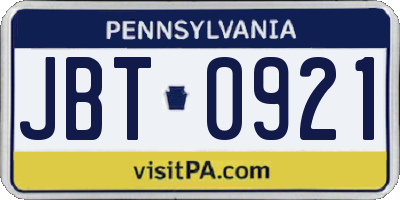 PA license plate JBT0921