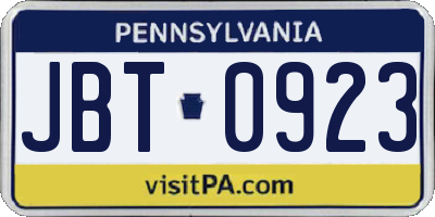 PA license plate JBT0923
