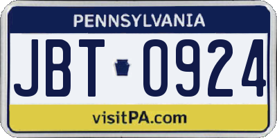 PA license plate JBT0924