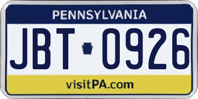 PA license plate JBT0926